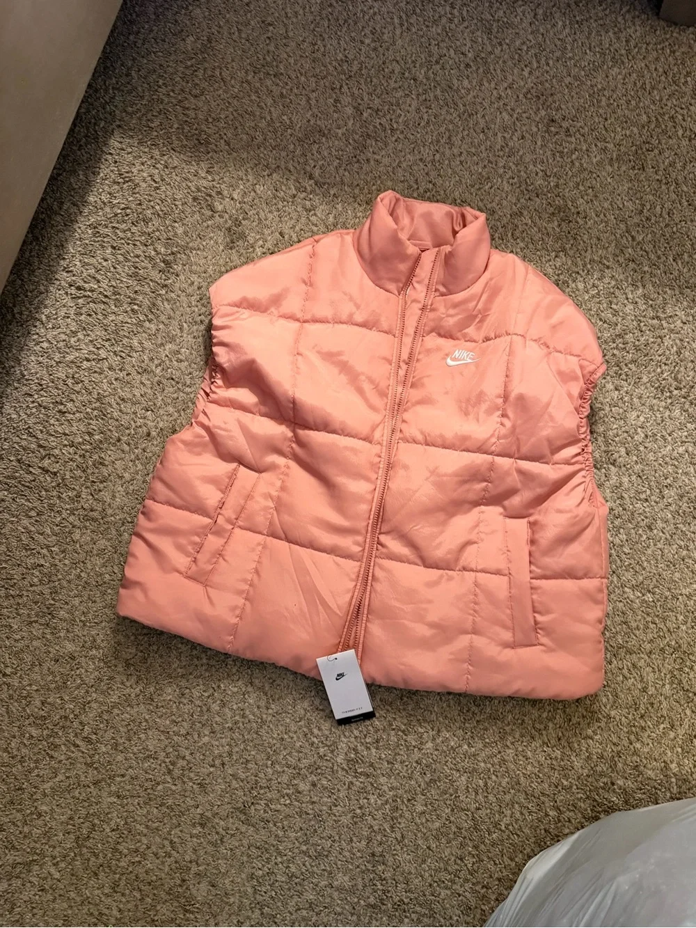 Nike Coral Pink Quilted Puffer Vest - Sleeveless Zip Front